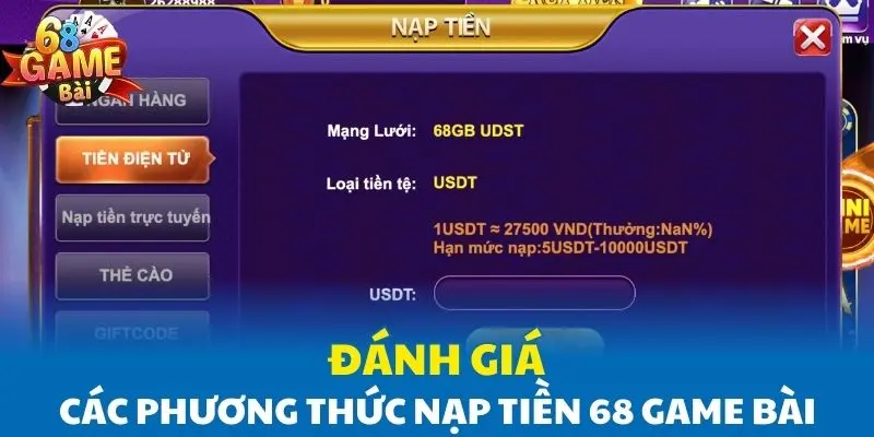 Đánh giá các phương thức nạp tiền 68 Game Bài
